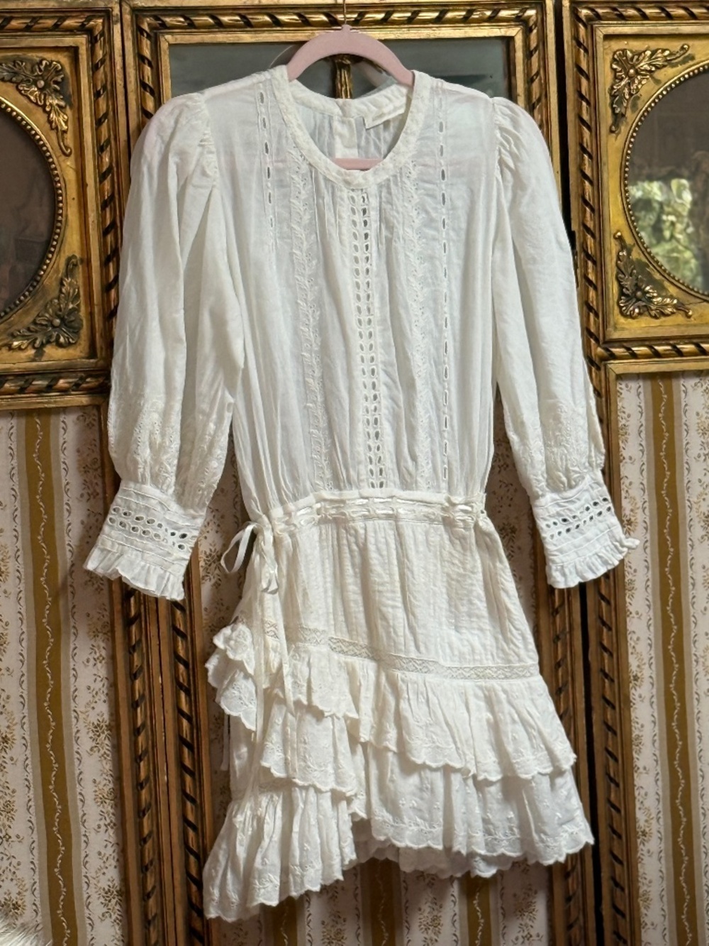 LoveShackFancy Lorelei White Eyelet Cotton Ruffle Dress XS NWOT $495